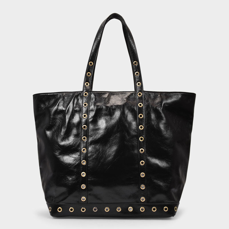 Cabas Large Bag in Black Cracked Leather