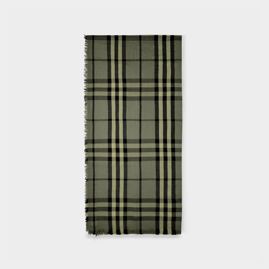 Check Scarf in Khaki Cashmere