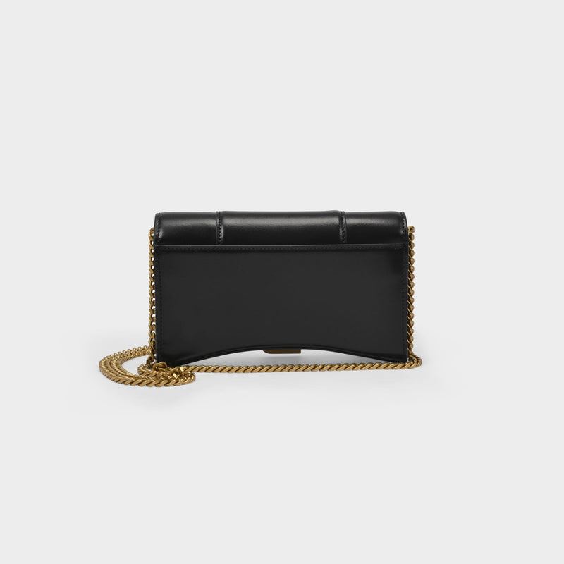 Hourglass Wallet on Chain in Black Shiny Leather