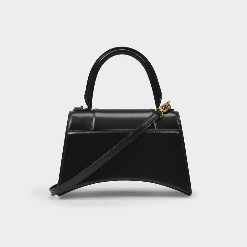 Hourglass Top Handle S Bag in Black Shiny Leather