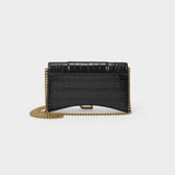 Hour Wallet Bag in Black Patent Crocodile Effet Leather