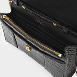 Hour Wallet Bag in Black Patent Crocodile Effet Leather