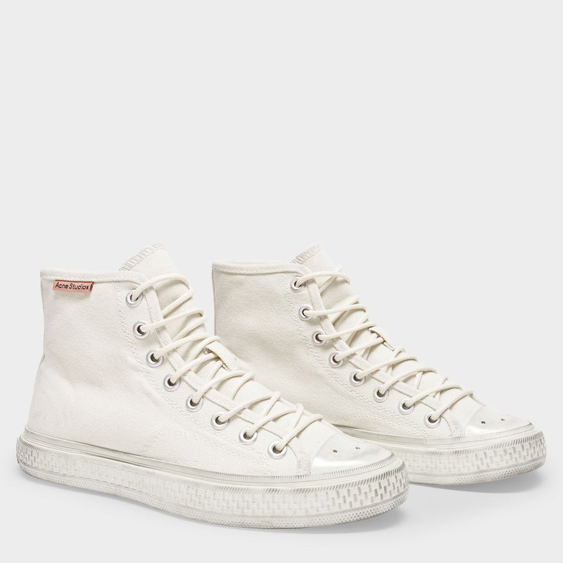 Ballow High Tumbled Sneakers in White Canvas