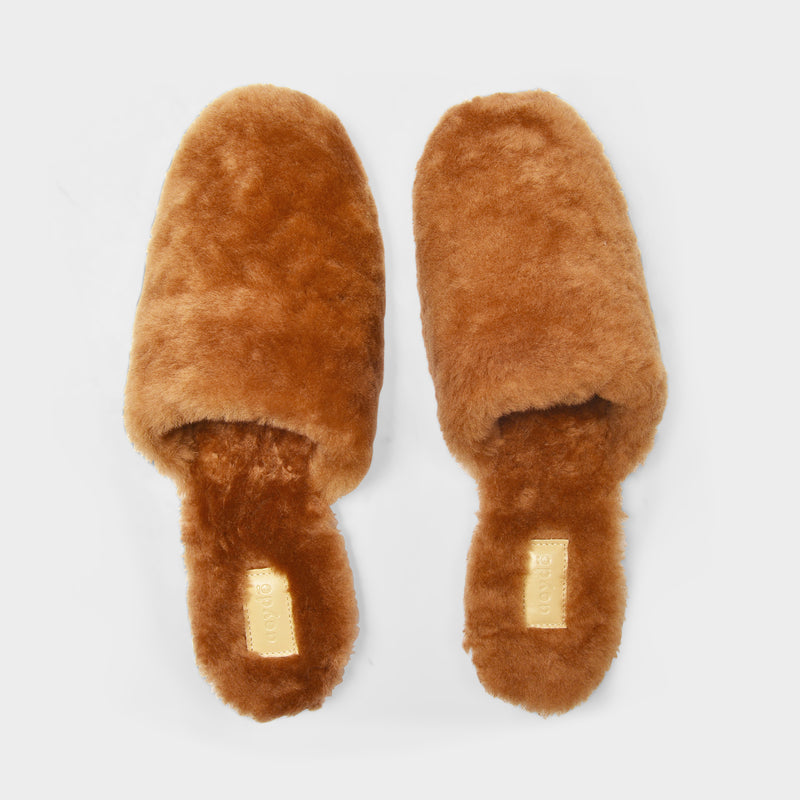 Kelly Slides in Brown Shearling
