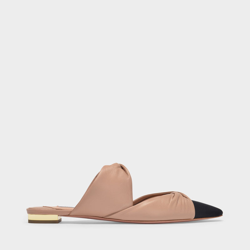 Twist Flat Shoes in Beige and Black Leather
