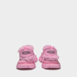 Strap Sandals in Pink Mesh and Fur