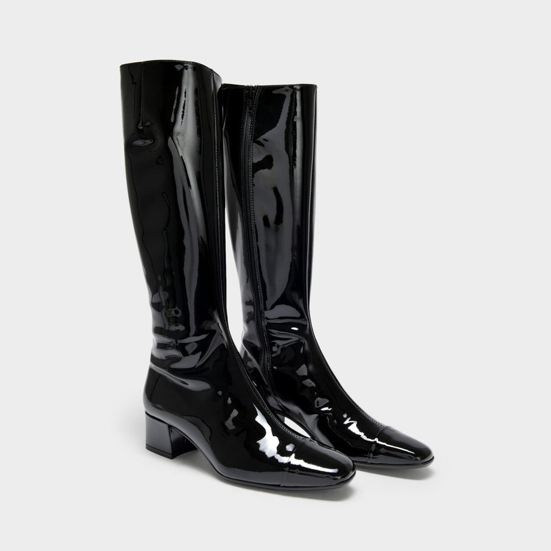 Malaga Boots in Black Patent Leather