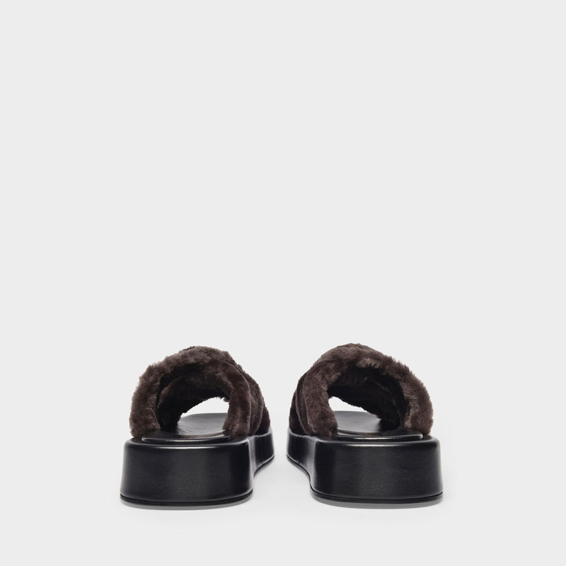 Tresse Shearling Platform Sandals in Brown Leather