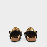 Chain Loafer Slides in Black Leather