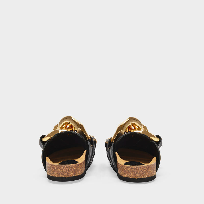 Chain Loafer Slides in Black Leather
