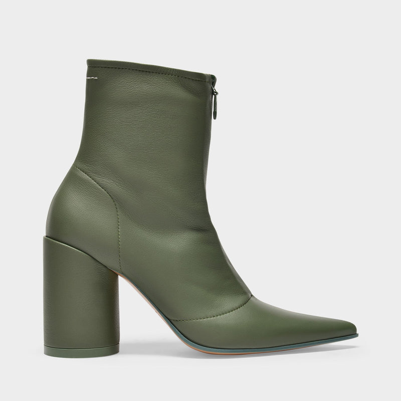 High-heeled Boots in Green Leather