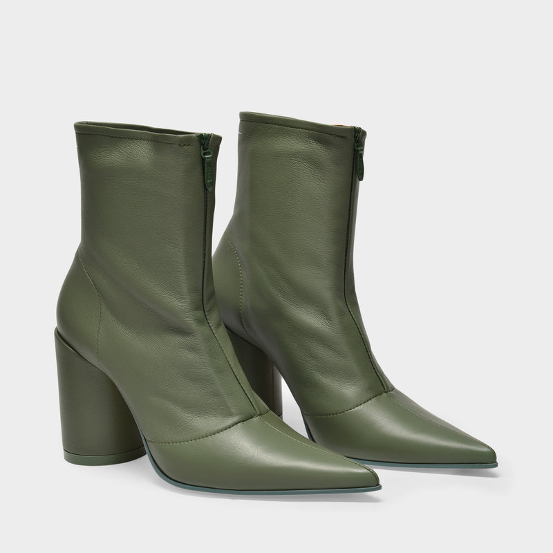 High-heeled Boots in Green Leather