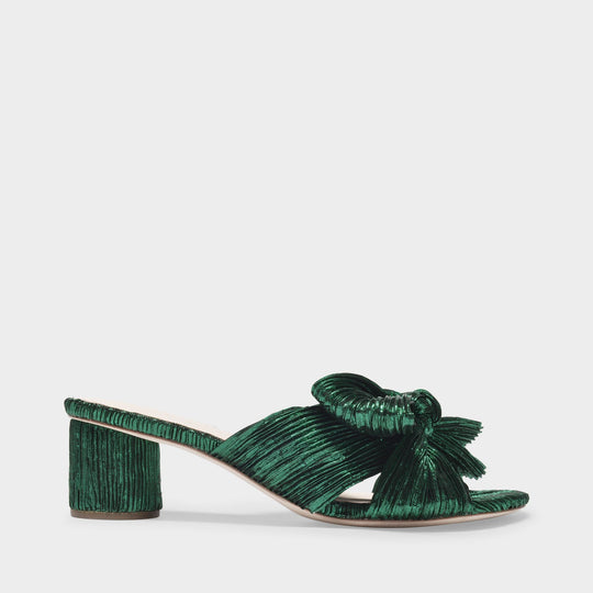 Emilia Slides in Green Laminated Nylon