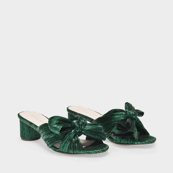 Emilia Slides in Green Laminated Nylon