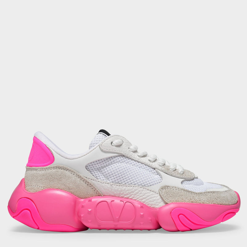 Sneakers in White and Pink Leather