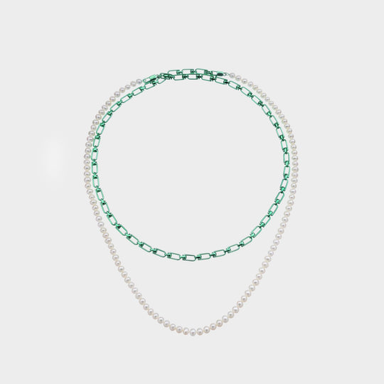 Double Reine Necklace in Silver and Freshwater Pearls