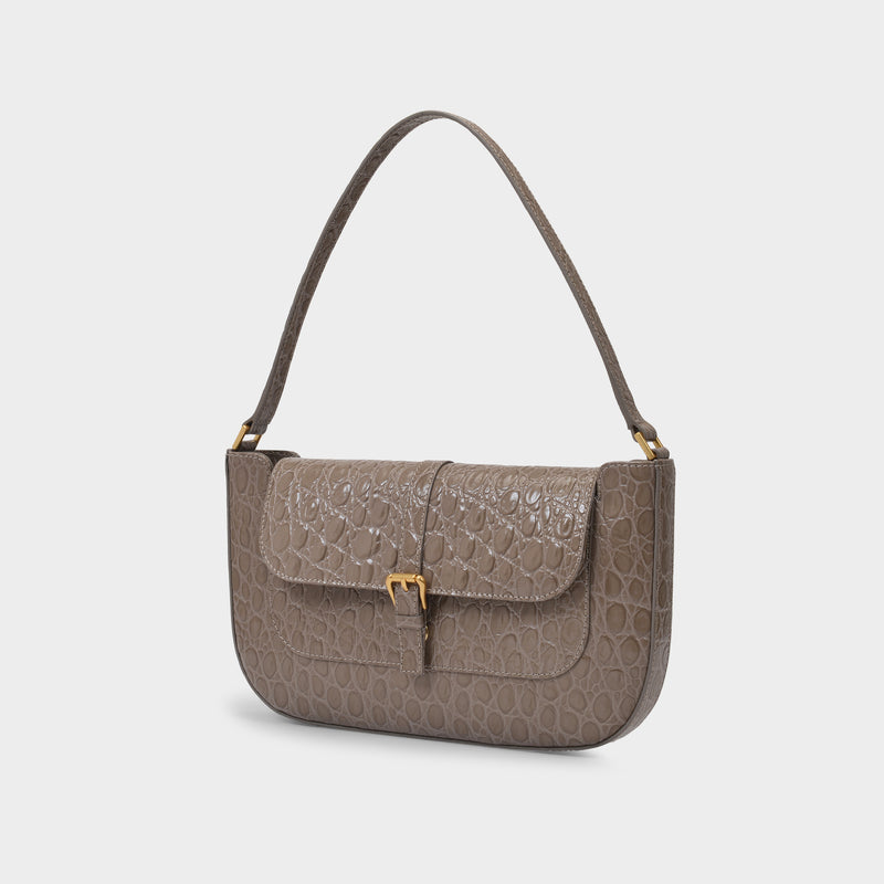 Miranda Bag in Grey Crocodile Embossed Leather