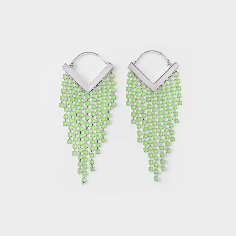 Earrings in Silver and Green Brass and Glass