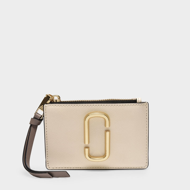 Top Zip Mini Wallet in White Leather