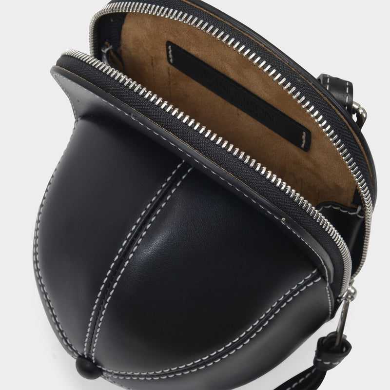 Midi Cap Bag in Black Grained Leather