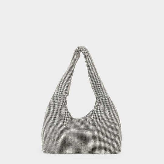 Mini Crystal Mesh Hobo Bag - Kara - White - Brass