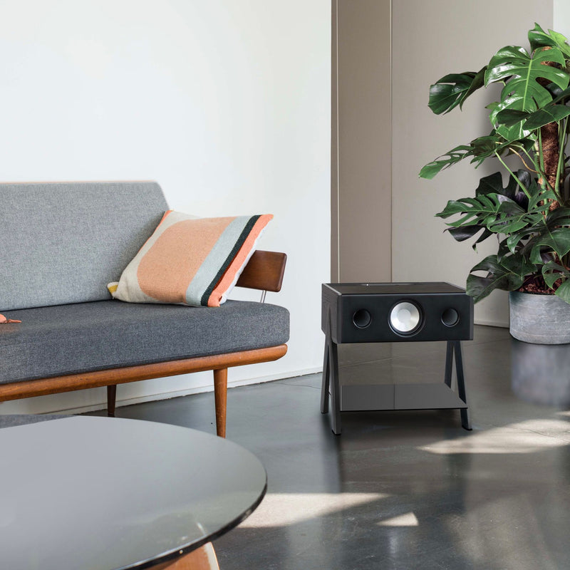 Cube Speaker Leather and Wood in Black