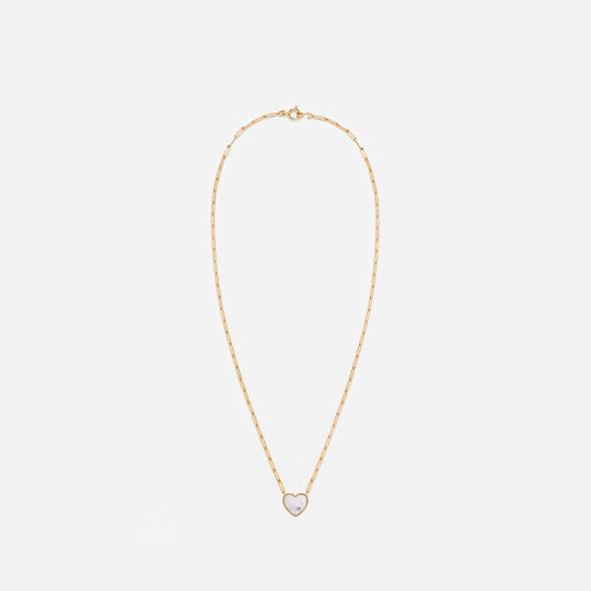 Small Solitary Heart Necklace in 9 carat gold, mother of pearl and diamonds