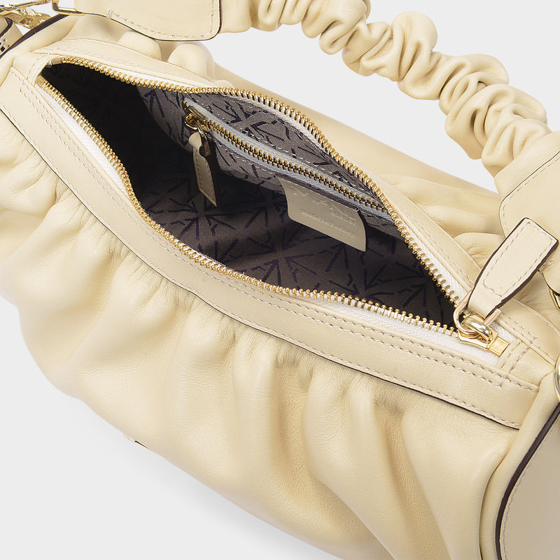 Shoulder Bag Ruched Cylinder XX in Vanilla Leather