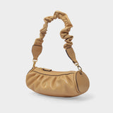 Ruched Mini Cylinder Bag in Beige Leather