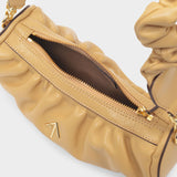 Ruched Mini Cylinder Bag in Beige Leather