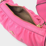 Ruched Mini Cylinder Bag in Pink Leather