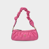 Ruched Mini Cylinder Bag in Pink Leather