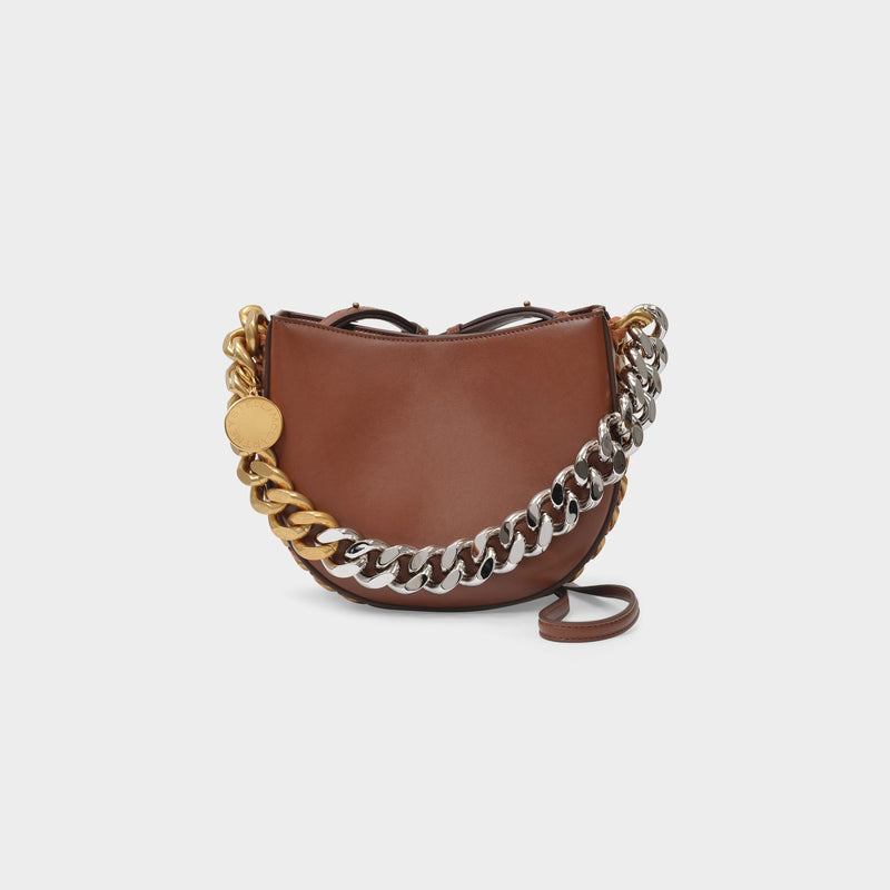Small Shoulder Bag Chain Alter in Brown Synthetic Leather