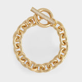 Pave T-bar Chain Bracelet in 16K Gold Plated Brass and Cubic Zircornia