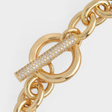 Pave T-bar Chain Bracelet in 16K Gold Plated Brass and Cubic Zircornia