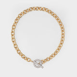 Pave T-bar Chain Necklace in 16K Gold Plated Brass and Cubic Zircornia