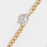 Pave T-bar Chain Necklace in 16K Gold Plated Brass and Cubic Zircornia