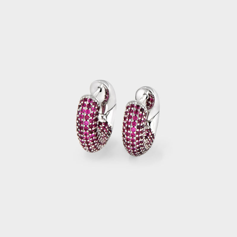 Hoop One-touch Pave Earrings in Purple Silver