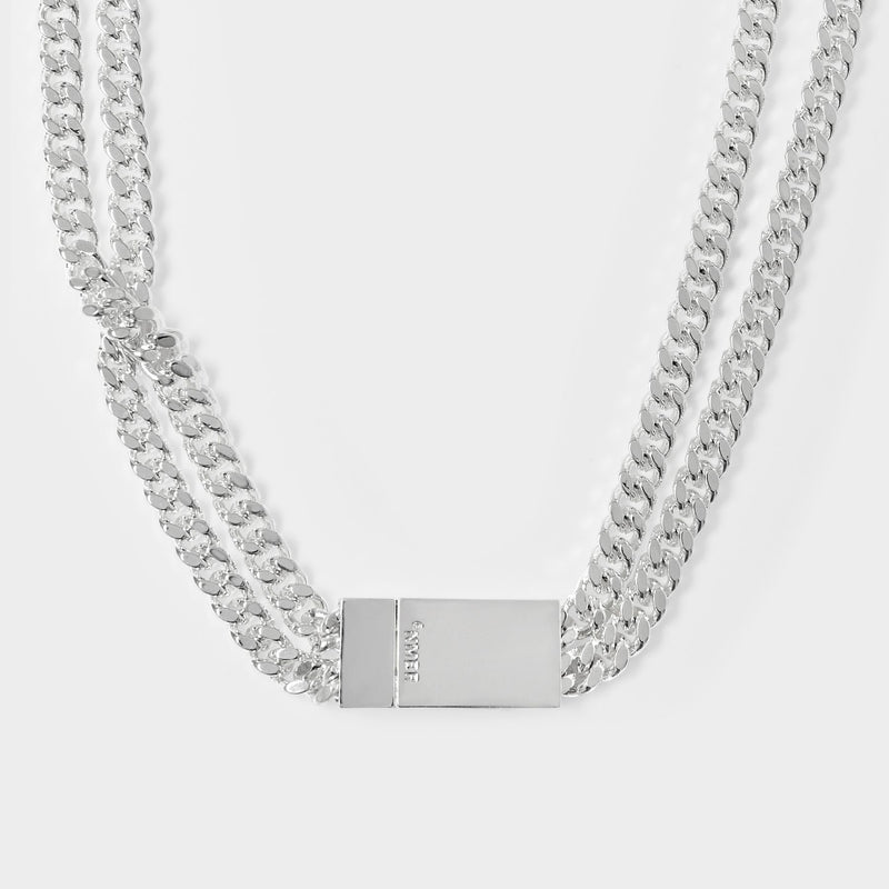 Double Chain Magnet Necklace in Silver Plated Brass