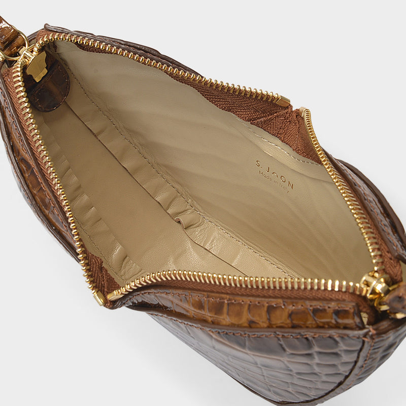 Mini Tulip Bag in Brown Croc-Embossed Leather