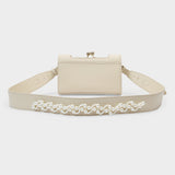 Snap Wallet Bag in Beige Leather and Pearls