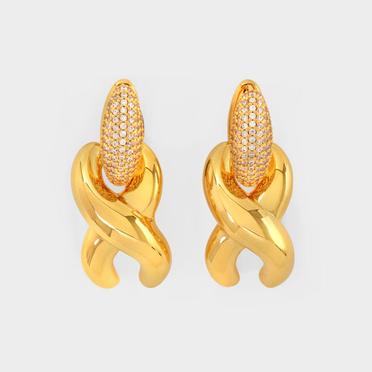 X Drop Cubic E Earrings in Gold Plated Brass