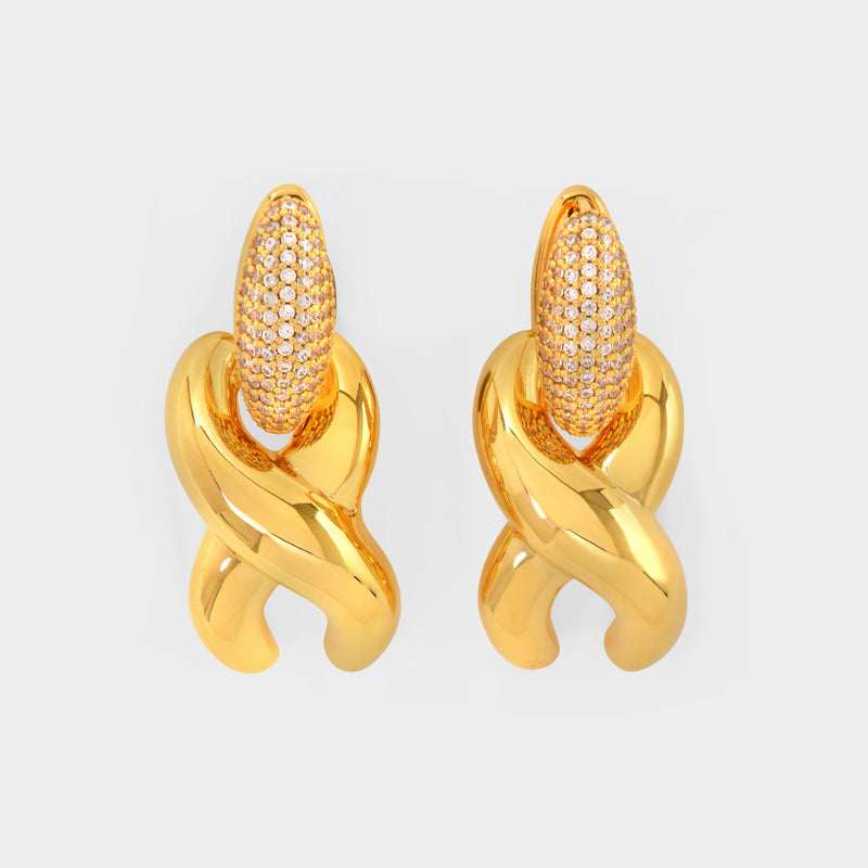 X Drop Cubic E Earrings in Gold Plated Brass