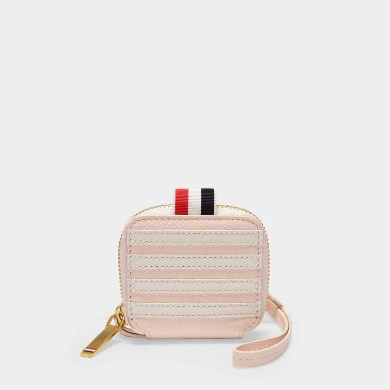 Zippered Coin Purse W/ Strap & 4Bar Applique In Pebble Grain Leather - L8, H8, W0.5 680 Lt Pink Small Leather Goods