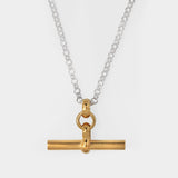 Gold T Bar On Silver Belcher Chain in Silver Plated Brass