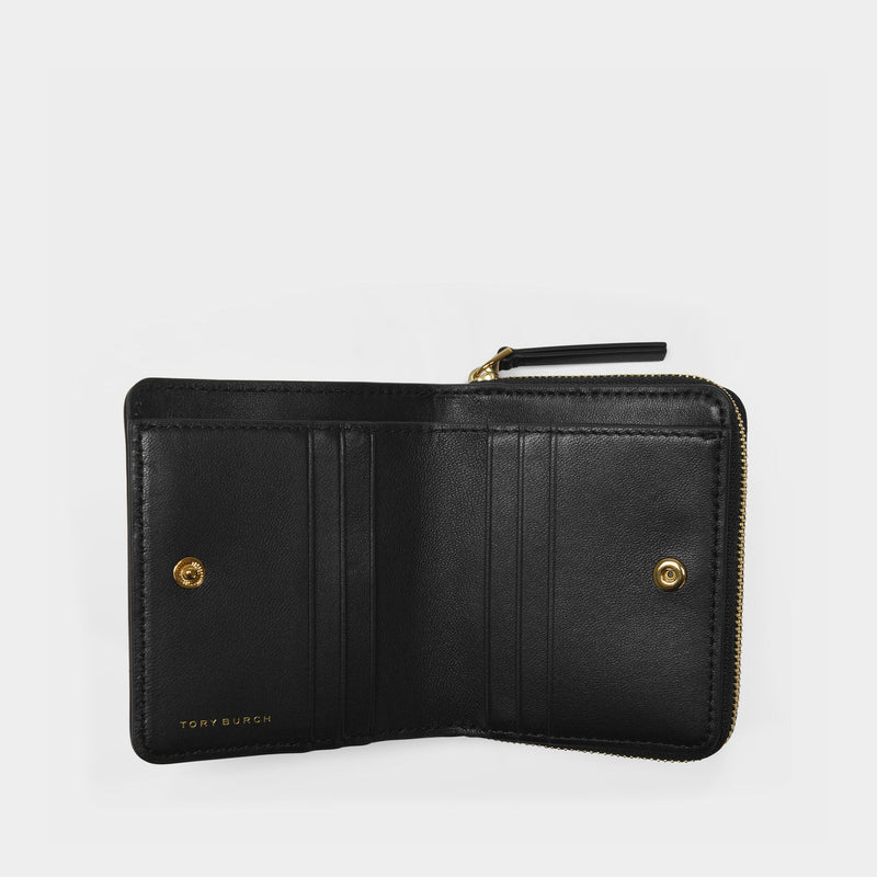 Kira Chevron Bi-Fold Wallet in Black Leather